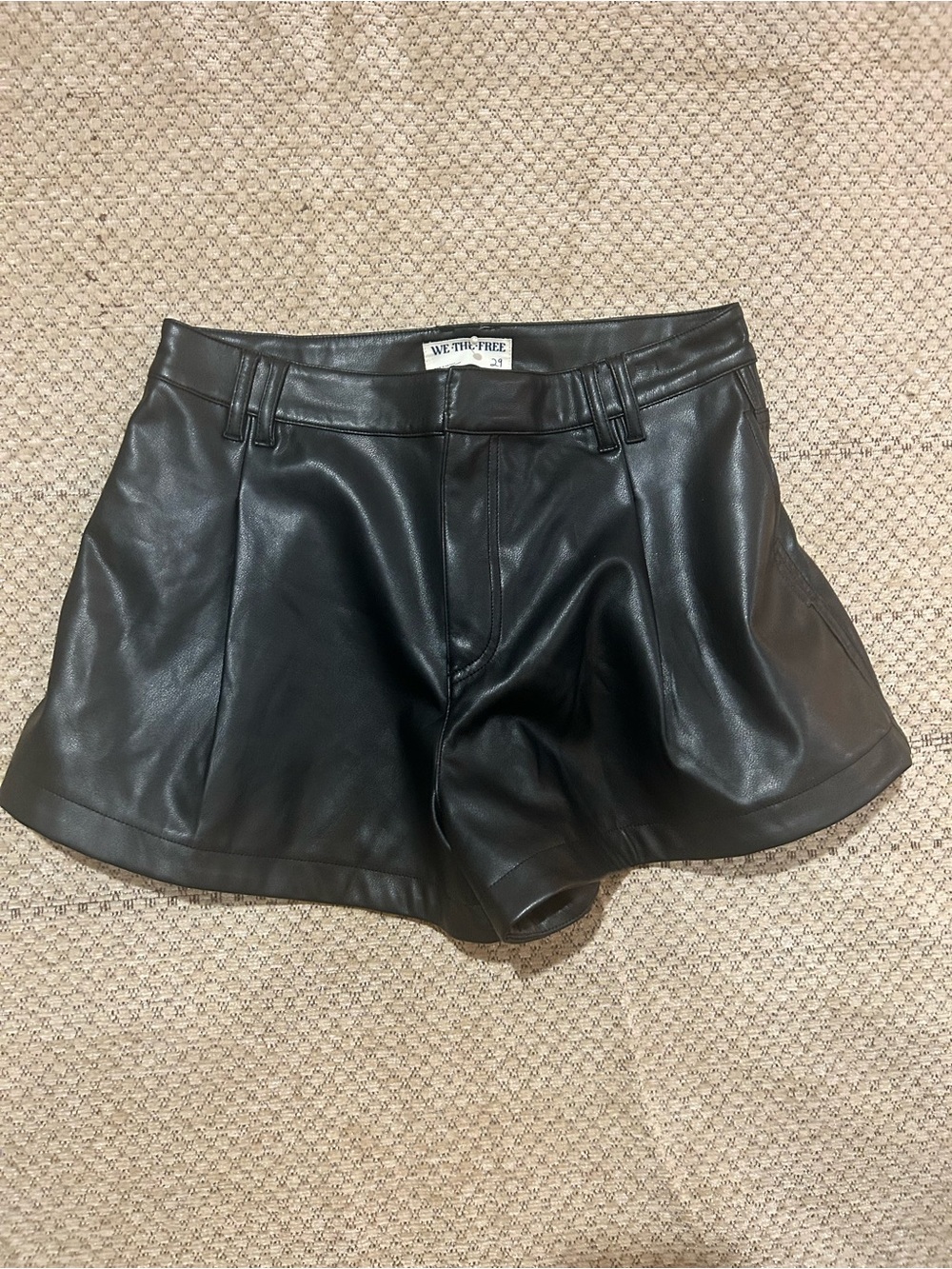 We The Free Black Faux Leather High-Waist Tailored Shorts